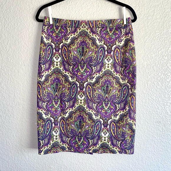 J.CREW Purple Paisley Pencil Skirt Women’s Size 4 - Picture 1 of 12